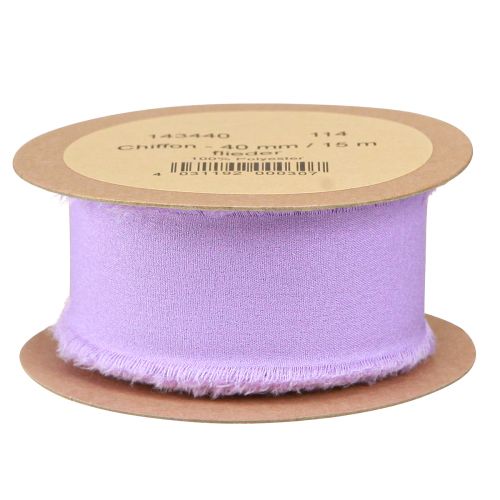 Product Chiffon Ribbon Lilac Fabric Ribbon with Fringes Chiffon 40mm 15m