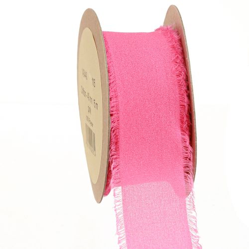 Product Chiffon Ribbon Pink Neon Fabric Ribbon with Fringes 40mm 15m
