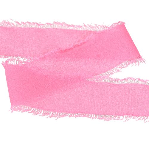 Product Chiffon Ribbon Pink Neon Fabric Ribbon with Fringes 40mm 15m