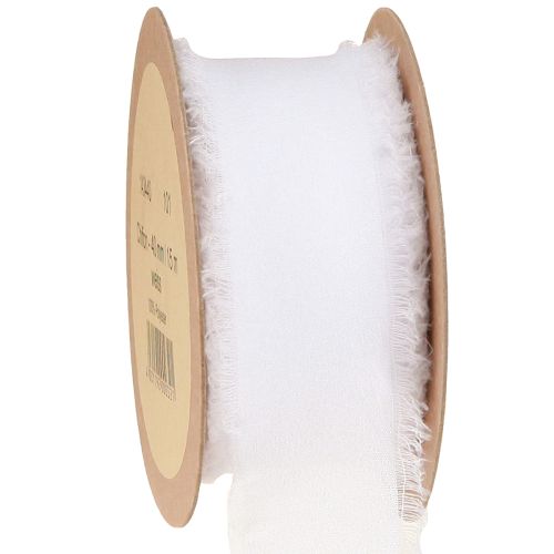 Product Chiffon ribbon white fabric ribbon with fringes 40mm 15m