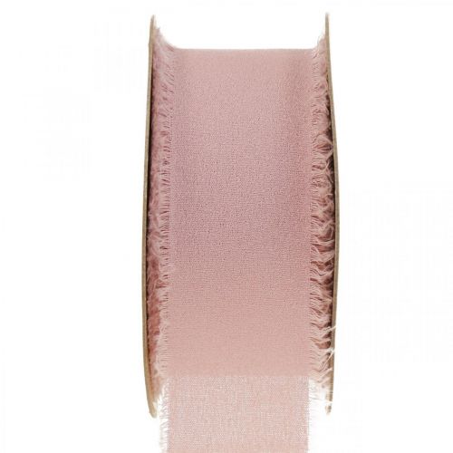 Chiffon ribbon pink fabric ribbon with fringes 40mm 15m