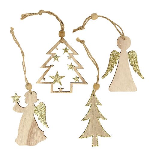 Christmas hangers assorted 10cm with glitter 12 pcs