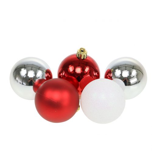 Christmas ball mix white, red, silver Ø5,5cm 30pcs