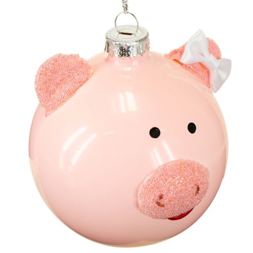 Product Christmas tree bauble pig pink white glass ball Ø8cm 2pcs