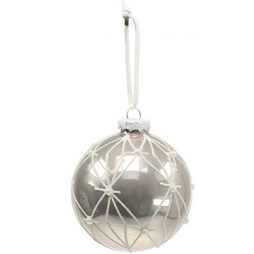 Floristik24 Glass ball with pearls champagne Ø8cm 3pcs