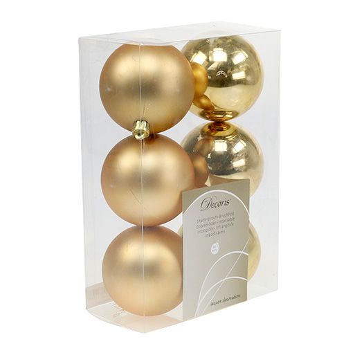 Product Christmas tree balls plastic gold 8cm 6pcs