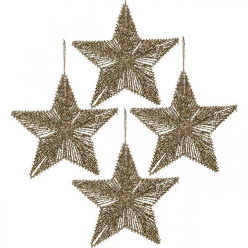 Product Christmas tree decoration, Advent decoration, star pendant golden W15cm 8 pcs