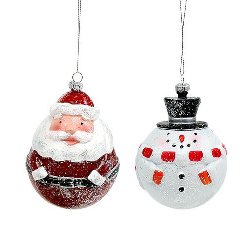 Floristik24 Christmas tree decorations Santa, snowman plastic Ø8cm 2pcs