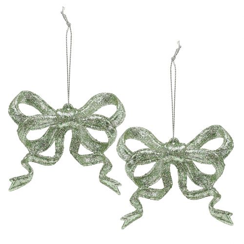Product Christmas tree bow 9cm with glitter green 12pcs