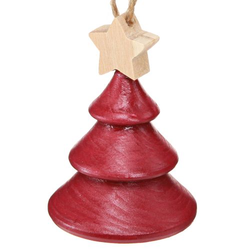 Product Christmas tree decorations fir tree wood red white 7.5cm 6 pieces