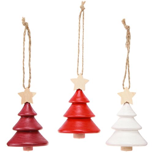 Product Christmas tree decorations fir tree wood red white 7.5cm 6 pieces