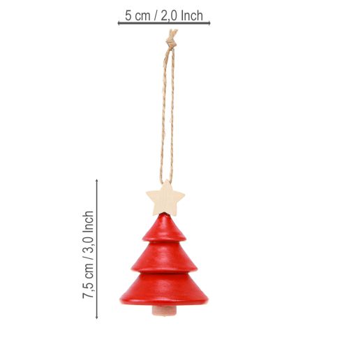 Product Christmas tree decorations fir tree wood red white 7.5cm 6 pieces