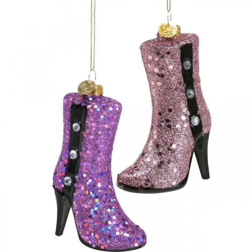 Floristik24 Christmas tree decorations glass stiletto boots high heels H10cm 2pcs