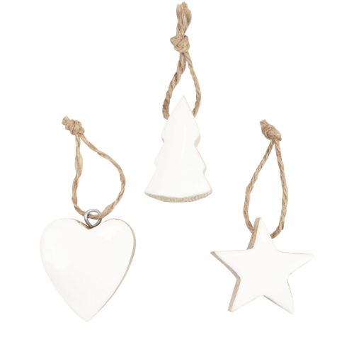 Product Christmas tree decorations wood mix heart star Christmas tree white, natural 5cm 27pcs