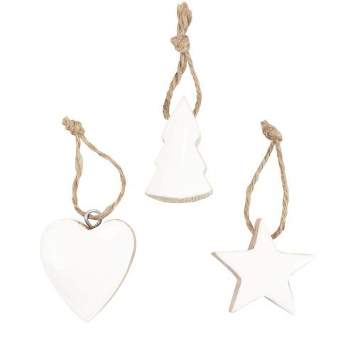 Product Christmas tree decorations wood mix heart star fir tree white, natural 5cm 27 pcs
