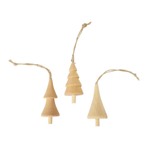 Product Christmas tree decorations wooden fir tree, wooden pendant natural 7-8cm 12pcs