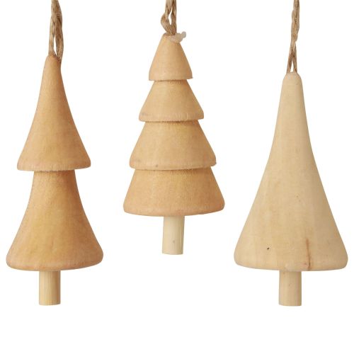 Product Christmas tree decorations wooden fir tree, wooden pendant natural 7-8cm 12 pcs