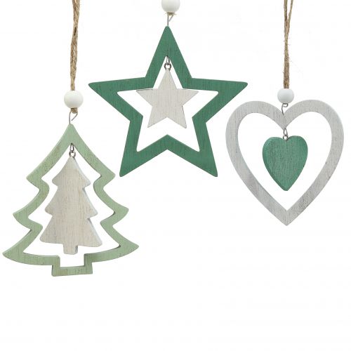 Product Christmas Tree Decoration Mix Green, White 10cm 9pcs