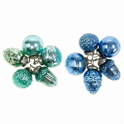 Floristik24 Mini tree decoration mix autumn fruits and balls blue/green, silver real glass 3.4–4.4cm 10pcs