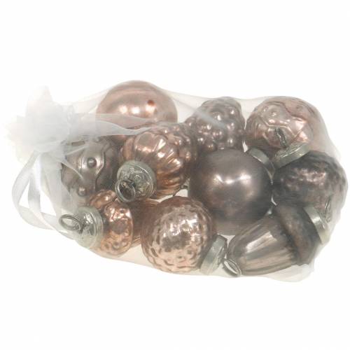 Floristik24 Mini-Christmas decoration mix 4.5 cm copper assorted real glass 10 pieces