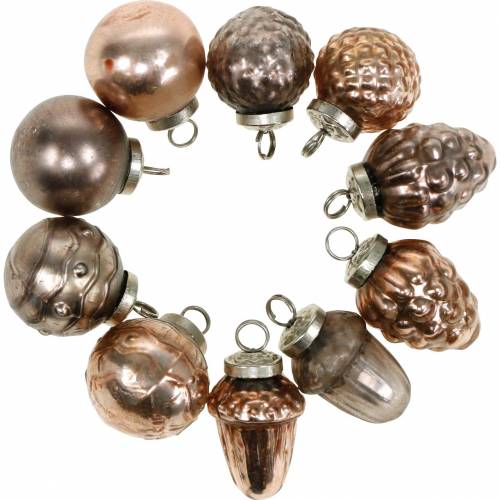 Floristik24 Mini-Christmas decoration mix 4.5 cm copper assorted real glass 10 pieces