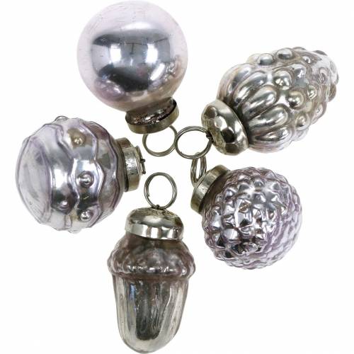 Floristik24 Mini Christmas tree decorations mix 4.5cm silver, pink assorted 10pcs