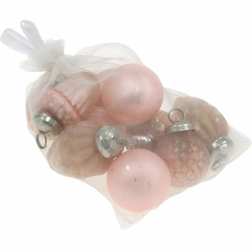 Floristik24 Mini tree decorations autumn fruits and balls pink, silver real glass 3.4–4.4cm 10pcs