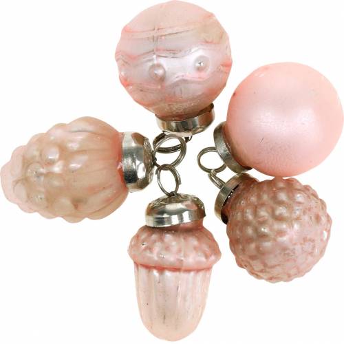 Floristik24 Mini tree decorations autumn fruits and balls pink, silver real glass 3.4–4.4cm 10pcs