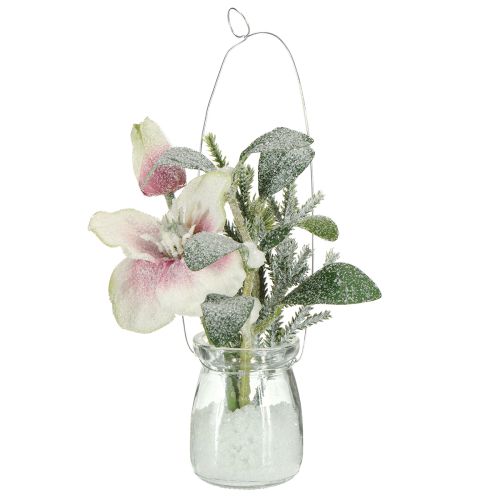 Artificial Christmas rose in glass artificial flowers for hanging H22cm