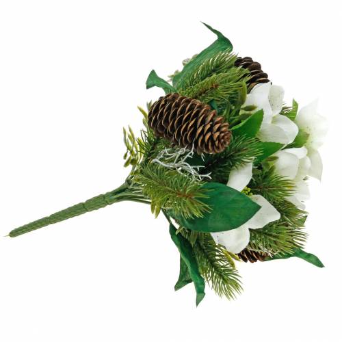 Floristik24 Artificial Christmas rose bouquet with fir tree and cones H26cm