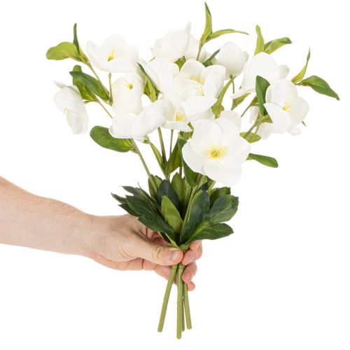 Christmas Rose Artificial Flower White Decorative Artificial Flower Bunch, 40cm, 4 Pieces | Floristik24.co.uk