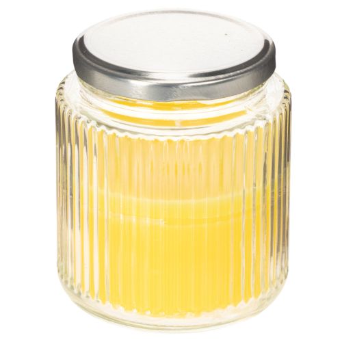 Citronella Candle in Ribbed Glass Jar with Metal Lid 10cm Yellow | Floristik24.co.uk