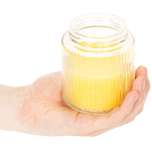 Citronella Candle in Ribbed Glass Jar with Metal Lid 10cm Yellow | Floristik24.co.uk