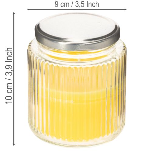 Citronella Candle in Ribbed Glass Jar with Metal Lid 10cm Yellow | Floristik24.co.uk