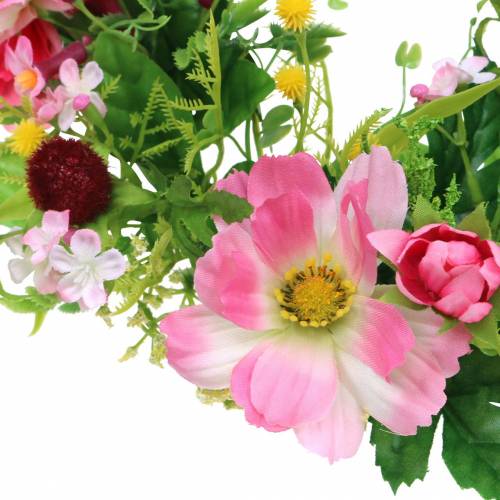 Floristik24 Decorative wreath with Cosmea and snowball pink, yellow, green Ø30cm