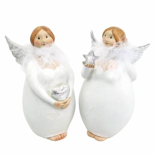 Decorative angel with heart and star white, silver Ø7.5 H15cm 2pcs