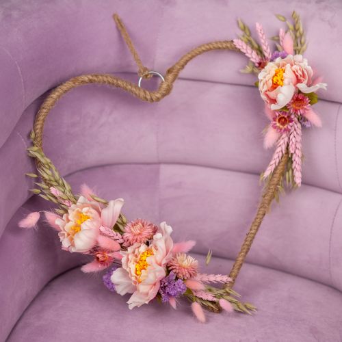 Product DIY Box Heart Decoration Loop with Peonies and Dried Flowers Pink 33cm