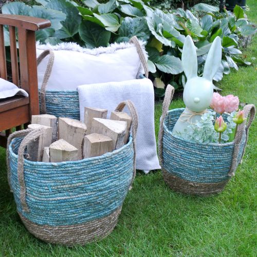 Product Rattan basket nature/blue Ø40/32/26cm 3pcs