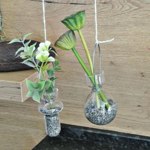 Product Mini glass vases for hanging glass decoration with wire hanger H14cm 4pcs
