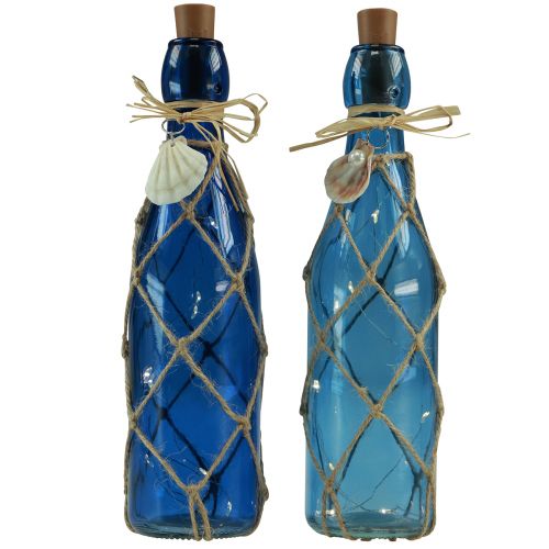 Glass bottle maritime blue bottles with LED H28cm 2pcs