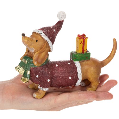Dachshund Christmas Figurine with Gift and Hat, 18cm | Floristik24.co.uk