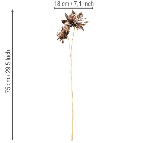 Artificial Dahlia Long-Stemmed with Two Blooms 75cm Metallic Champagne | Floristik24.co.uk