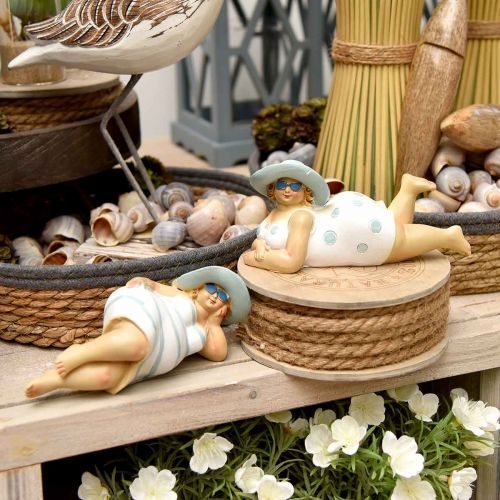 Product Ladies on the beach, bathing beauties, sea decoration blue/white H7/8cm L17cm set of 2