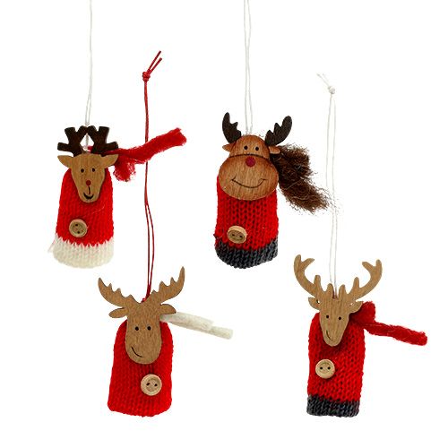 Floristik24 Deco hanger deer 7.5cm red-white 12pcs