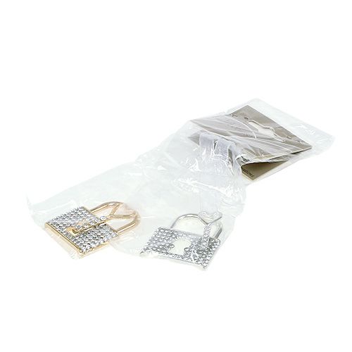 Floristik24 Pendant lock with key 5cm gold/silver 2pcs