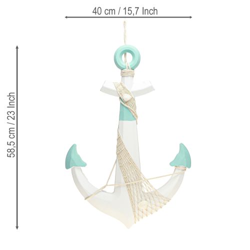 Product Decorative anchor white blue maritime decoration for hanging H58.5cm