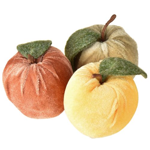 Decorative Apple Velvet with Leaf Brown Yellow Ø7.5cm H9cm 9 pcs