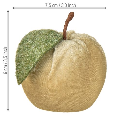 Product Decorative Apple Velvet with Leaf Brown Yellow Ø7.5cm H9cm 9 pcs