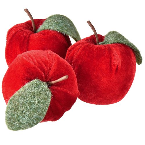 Decorative apple fabric with leaf velvet &amp; felt red Ø7.5cm H9cm 9 pcs