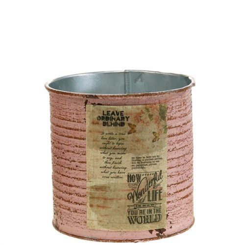 Product Flowerpot decorative box round old rose metal planter Ø8cm H7.5cm